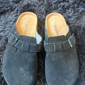 Black Cork Footbed Sandals with Adjustable Buckle Straps